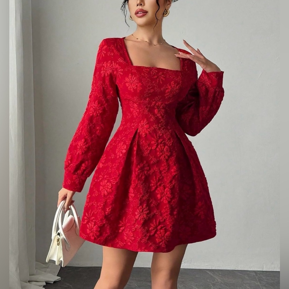 Elegant Red Floral Women's Dress